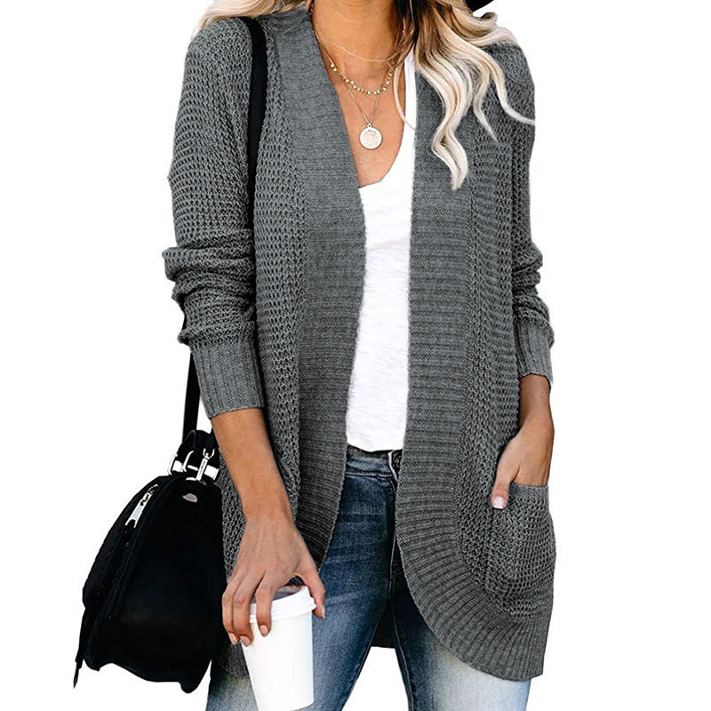 Damen Strickjacke mit offenem Schnitt und seitlichen Taschen WW