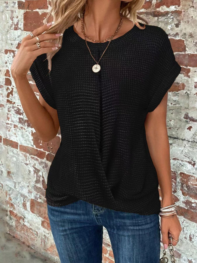 Damen lässiges Waffelshirt mit kurzem Arm und lockerer Passform WW