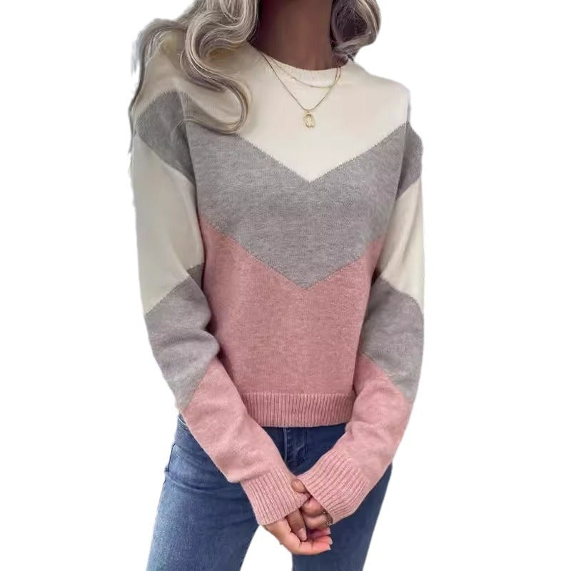 Damen Pullover mit stylischem V-Ausschnitt und geometrischem Muster WW