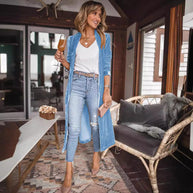 Damen Schicke lange Veloursjacke mit offenem Schnitt WW