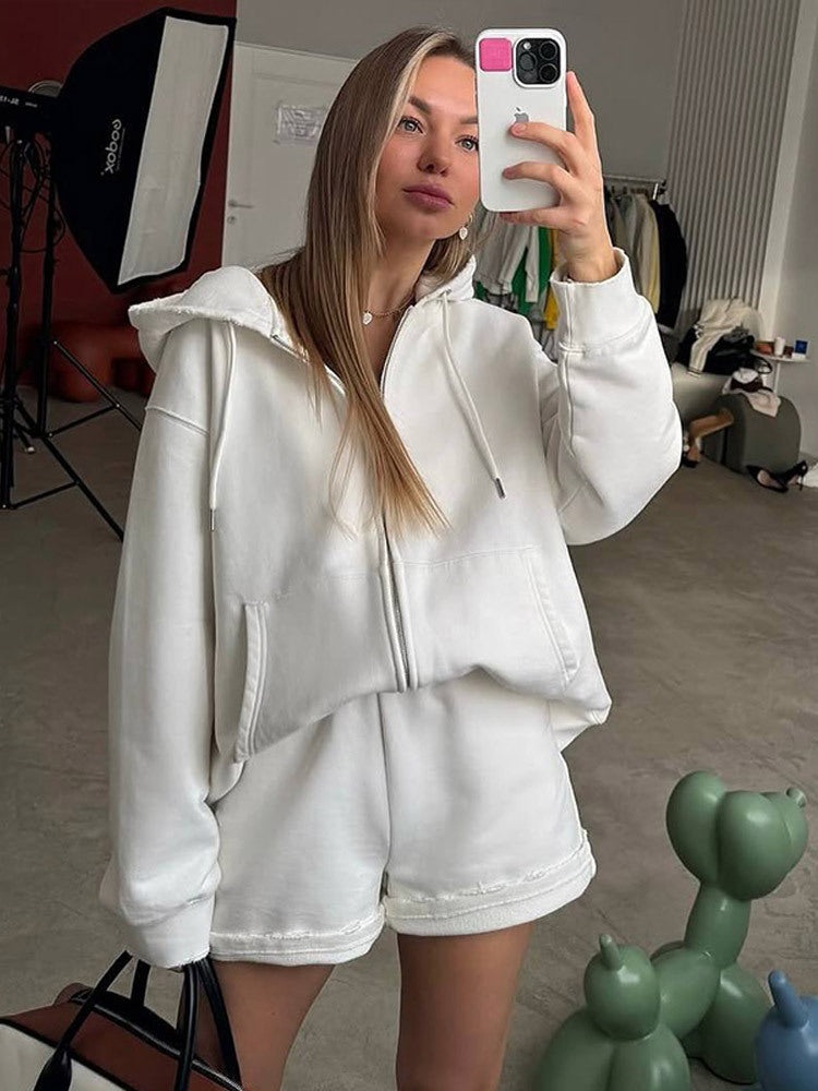 Damen bequeme Sweatshorts mit Oversized Hoodie WW