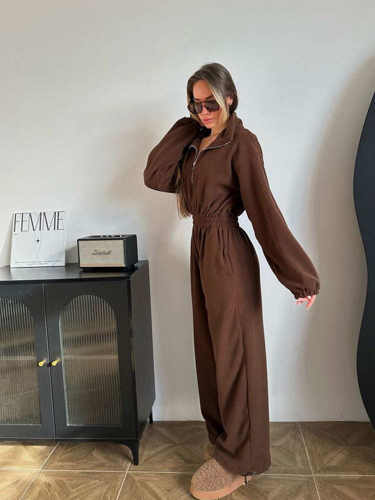 Damen bequemer und stylischer Fleece-Jumpsuit WW