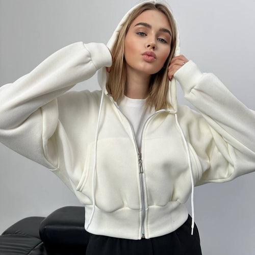 Damen sportliches cropped Hoodie mit Reißverschluss und großzügigem Schnitt WW