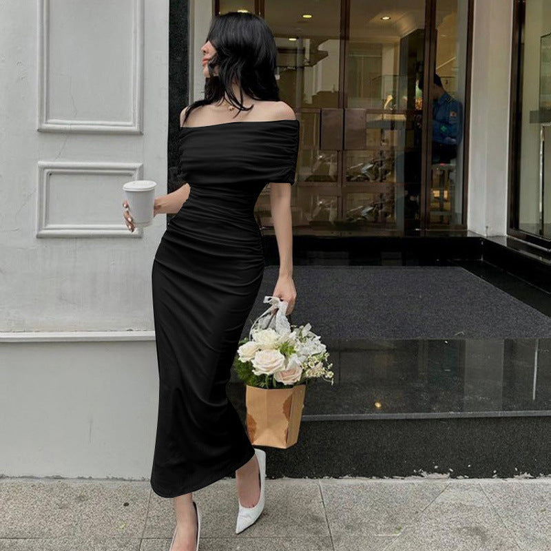 Damen Bodycon Maxikleid mit schulterfreiem Design und Raffungen WW