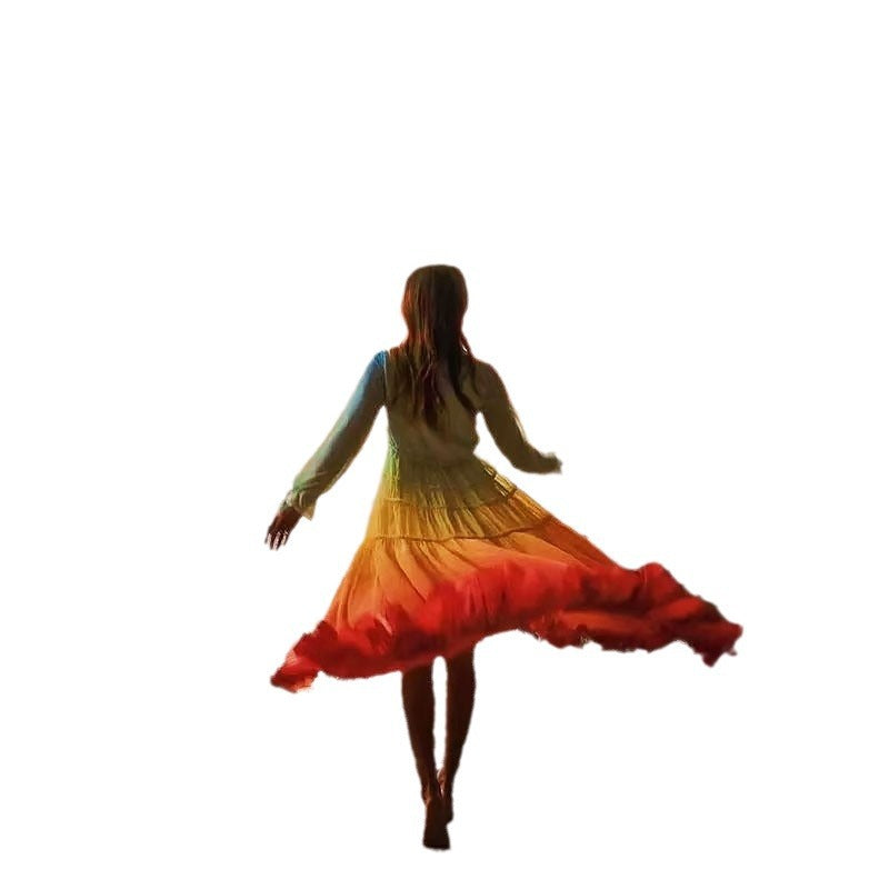 Damen Boho Maxikleid mit voluminösem Rock und Rüschen WW