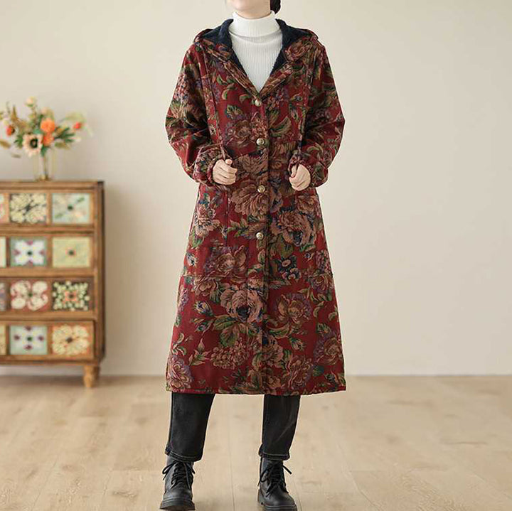 W&W Mode | Langer Mantel im Vintage-Stil mit Blumendruck