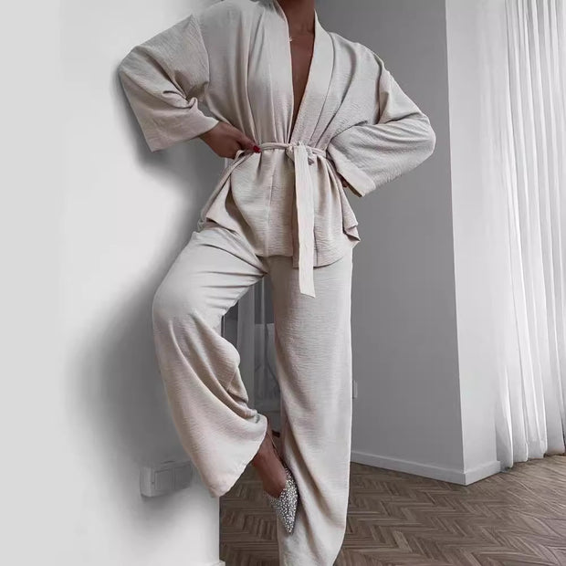 Damen lässiges Kimono-Set mit weitem Schnitt und elastischem Bund WW