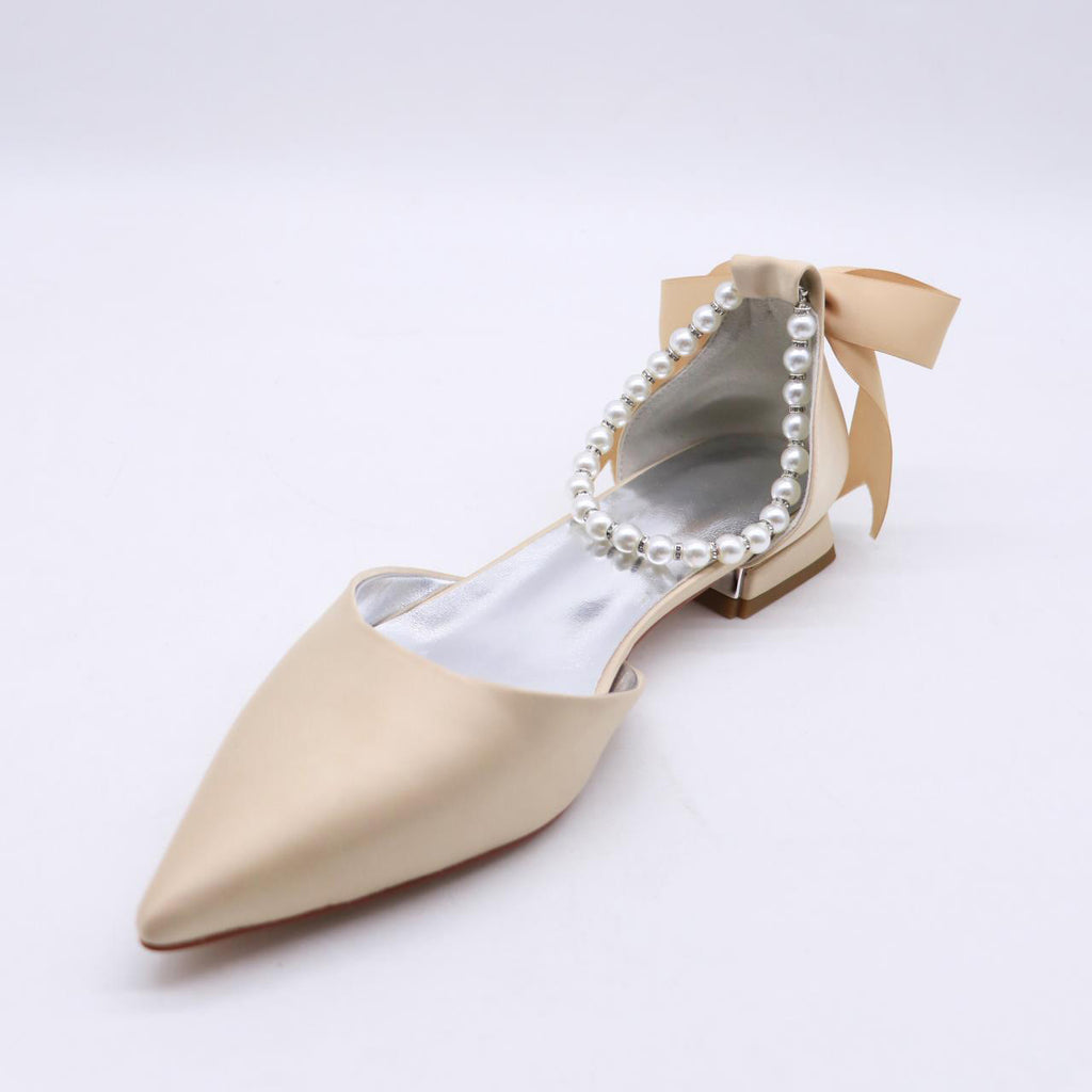 Damen spitze Satin Ballerinas mit Perle und Banddetail WW