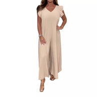 Damen gehobener Jumpsuit mit voluminösen Rüschenärmeln und V-Ausschnitt WW