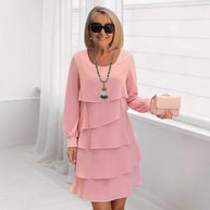 Damen schickes Rüschensommerkleid mit Langarm WW