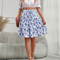 Damen Rock mit voluminösem Schnitt und fließendem Blumenmuster WW