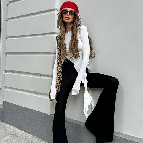 Damen asymmetrisches Langarmshirt mit Rüschendetails WW