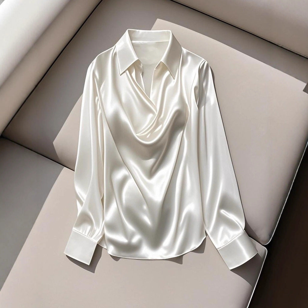 Damen Seidene Bluse mit schickem Wasserfall-Ausschnitt und lange Ärmel WW