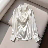 Damen Seidene Bluse mit schickem Wasserfall-Ausschnitt und lange Ärmel WW