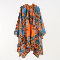 Damen Geometrischer Überwurfponcho mit warmem Material und trendiger Musterung WW