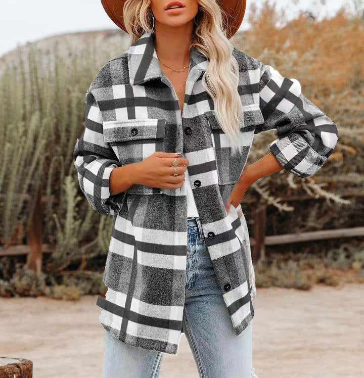Damen Kariertes Overshirt aus weichem Flanell mit aufgesetzten Taschen WW