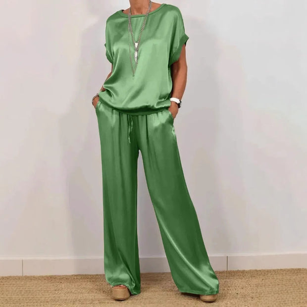 Damen elegantes Lounge-Set mit fließendem Schnitt und elastischem Bund WW