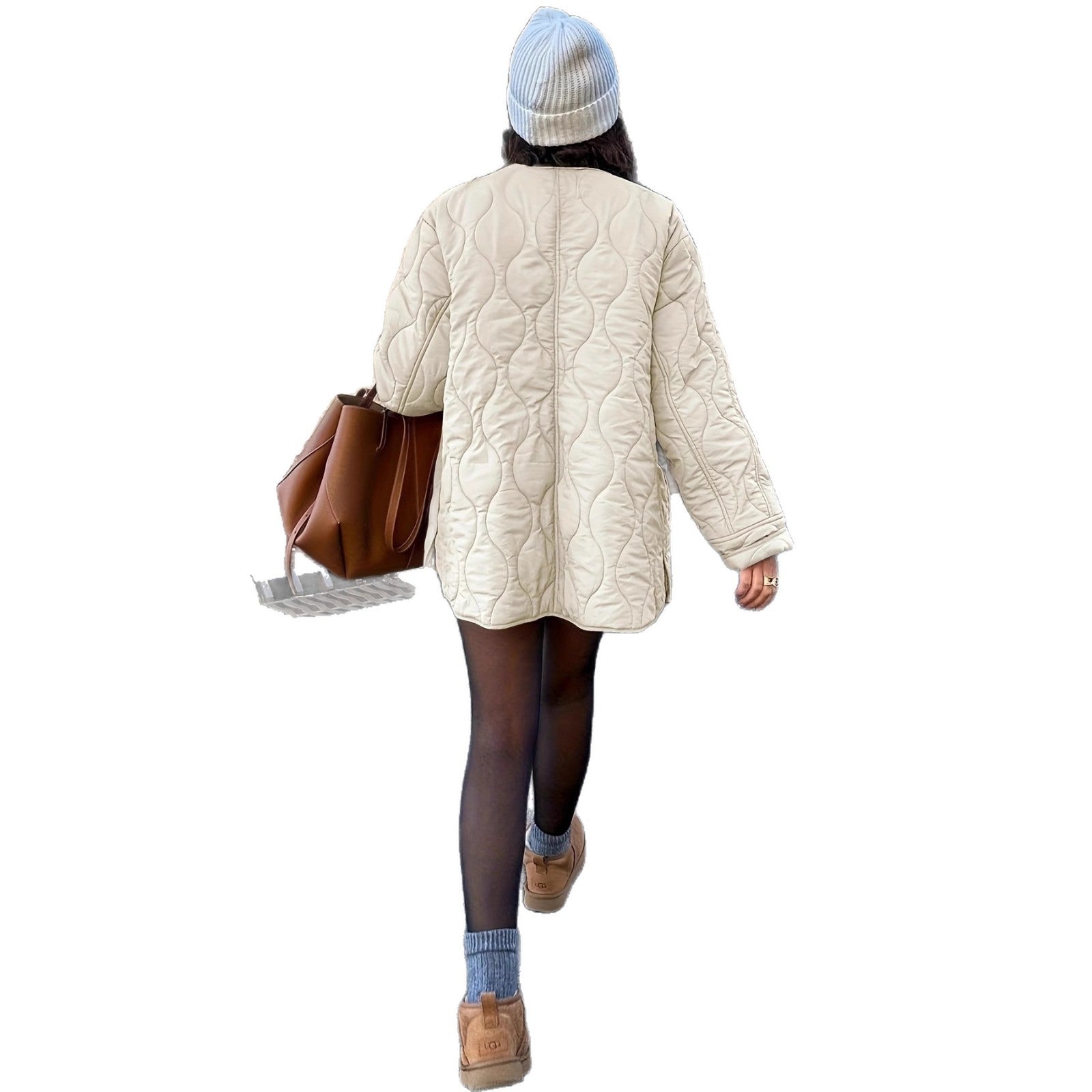 Damen Steppjacke mit großen Taschen und Rundhalsausschnitt WW