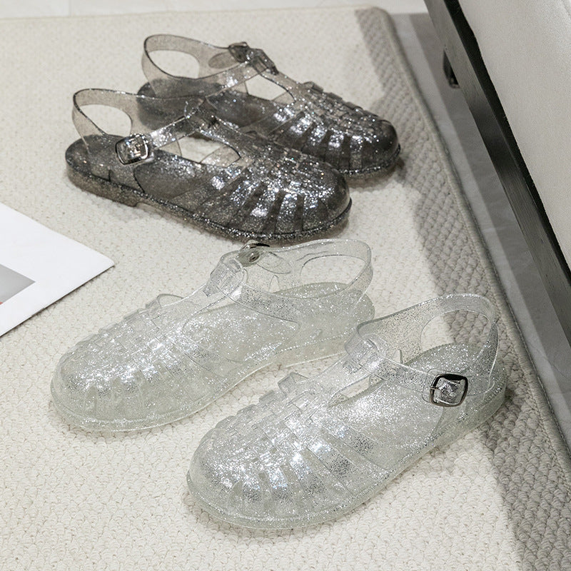 Damen Glitzernde Freizeit-Sandalen im Riemchen-Stil mit verstellbarem Verschluss WW