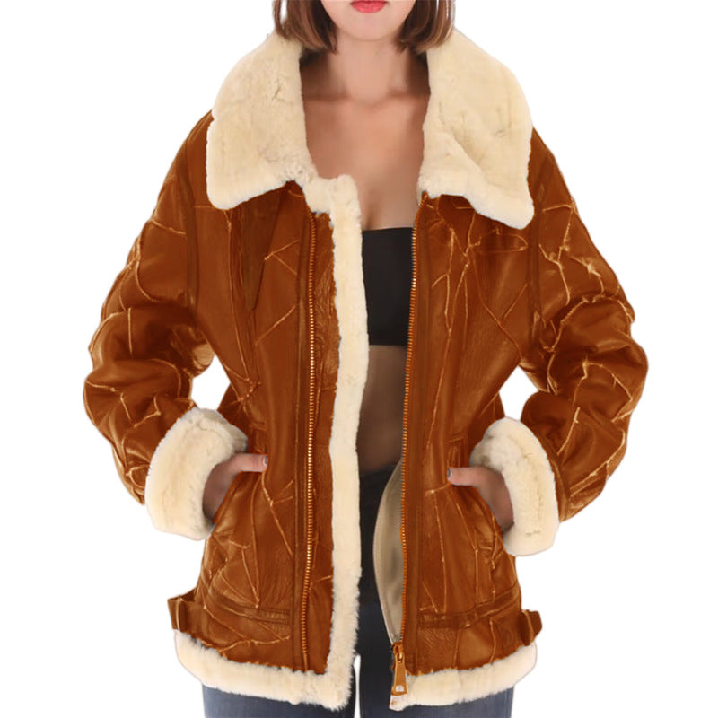 Damen Lammfelljacke mit weichem Innenfutter und klassischem Kragen WW