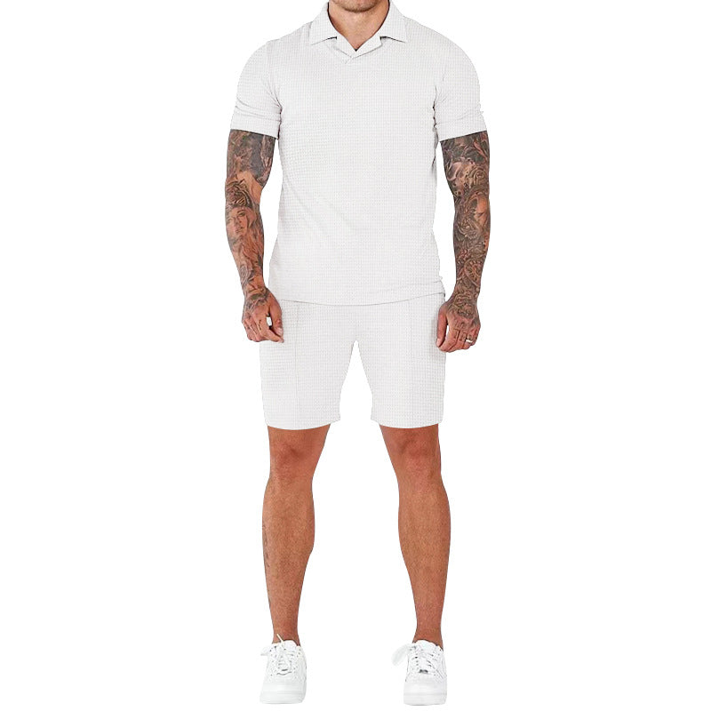 Herren lässiges Kurzarm-Set mit strukturiertem Design und modernem Stehkragen WW