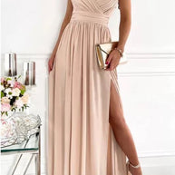 Damen Abendkleid mit elegantem V-Ausschnitt und Rüschendetails WW