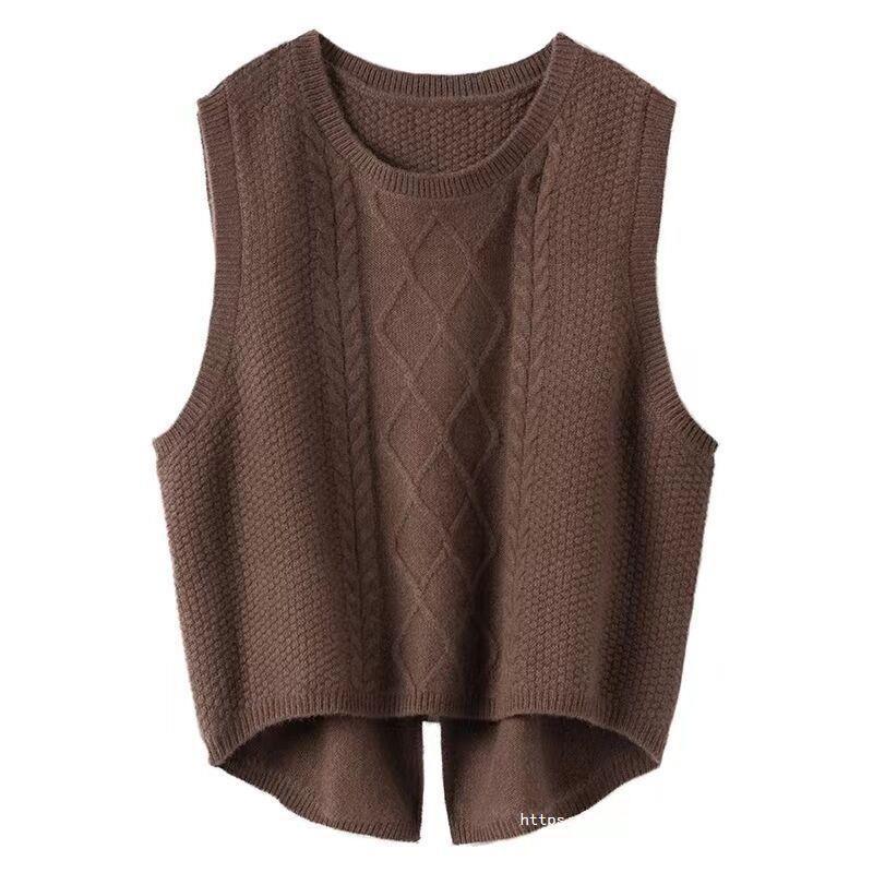 Damen Ärmellose Strickweste mit Zopfmuster und modernen Details WW