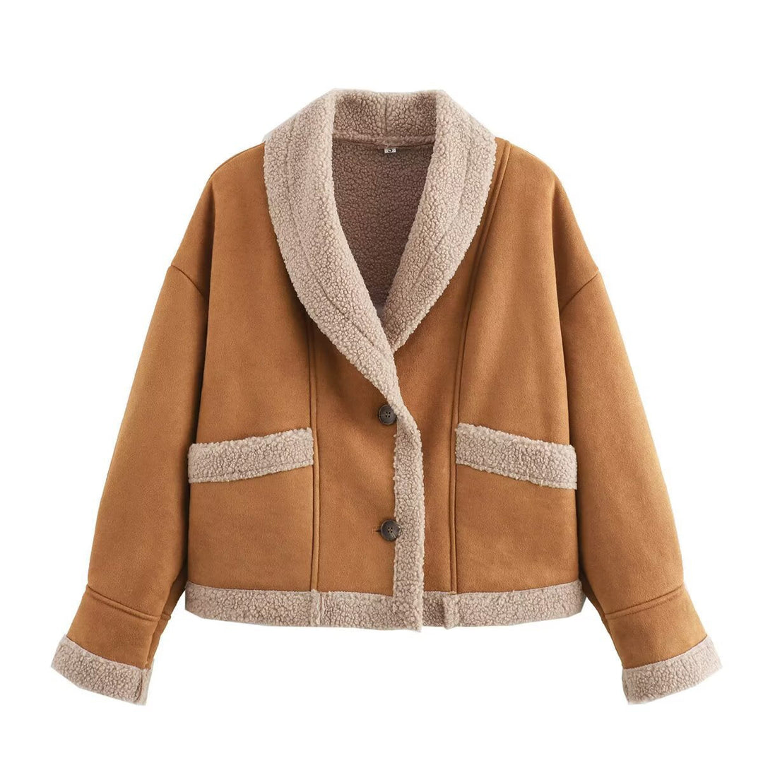 Damen kuschelige Oversized-Jacke mit weichem Innenfutter und eleganter Knopfleiste W&W Mode