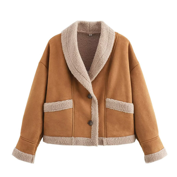 Damen kuschelige Oversized-Jacke mit weichem Innenfutter und eleganter Knopfleiste W&W Mode