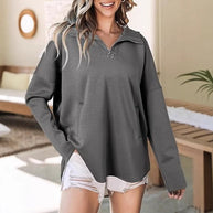 Damen lässiger Oversized Pullover mit halben Reißverschluss und Seitentaschen WW
