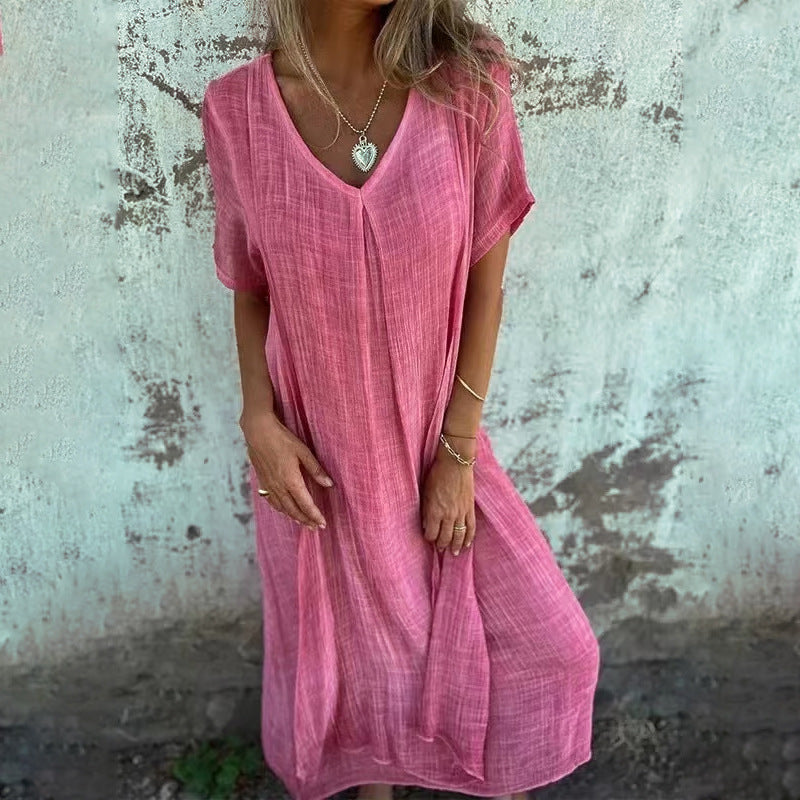 Damen Midikleid mit lässigem V-Ausschnitt und luftiger Passform WW