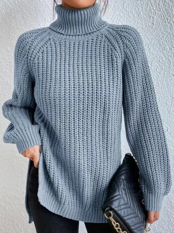Damen Strickpullover mit hohem Kragen und strukturiertem Wabenmuster WW
