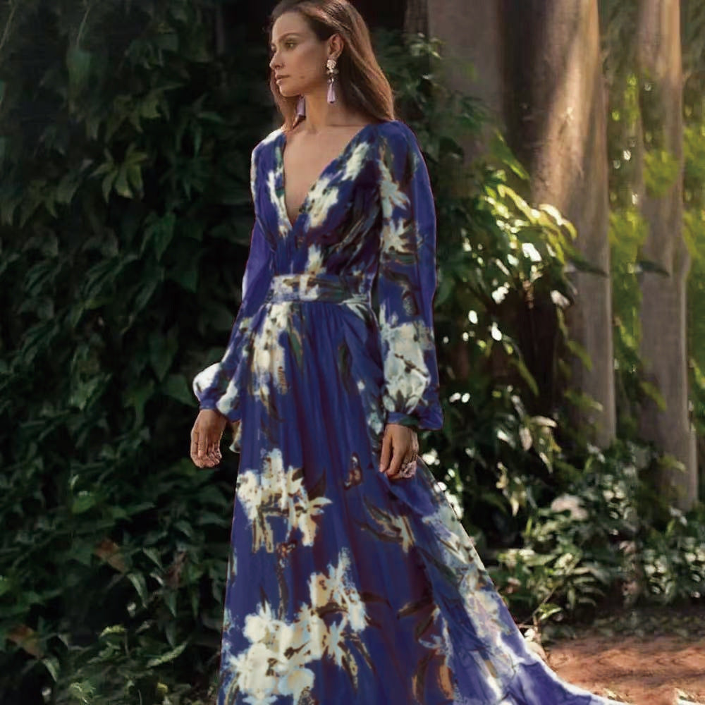 W&W Mode | 3/4 Arm V-Ausschnitt Maxikleid für Eleganz