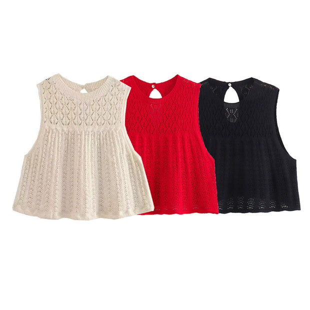 WWMODE | Mode Lässig Strickweste Hohlschliff Top Strick Kurzer Rock Set