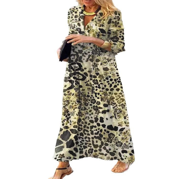 Damen Maxikleid mit exklusivem Leomuster und schickem Überschlag W&W Mode