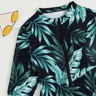 Damen Langarm-Badeanzug mit Floralprint und hochabschließendem Zip WW