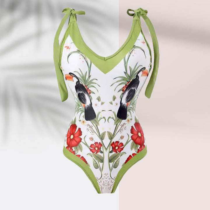 Damen Pareo mit botanischem Muster und stilvollem Bindegürtel W&W Mode