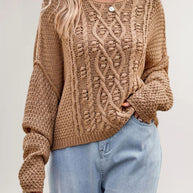 Damen Strickpullover mit strukturiertem Zopfmuster WW
