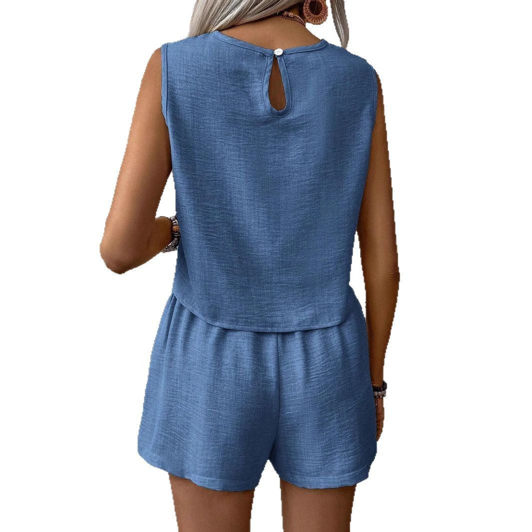 Damen lässiges Sommer-Outfit in hochwertigem Material mit ärmellosem Top und Shorts W&W Mode
