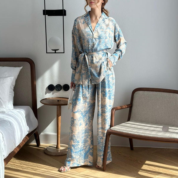 WOLFF | Bedrucktes Krawatten Langarmshirt Weite Hosen Set