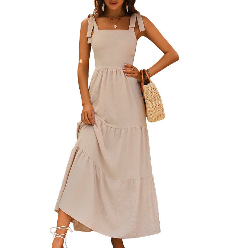 Damen Maxikleid mit verstellbaren Trägern und voluminösem Rock WW