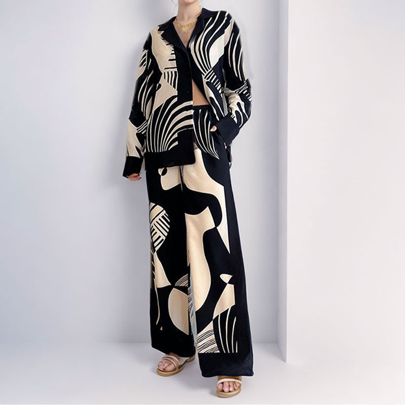 Damen Elegantes Lounge-Set mit artsy Motiv und weitem Schnitt WW
