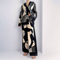 Damen Elegantes Lounge-Set mit artsy Motiv und weitem Schnitt WW