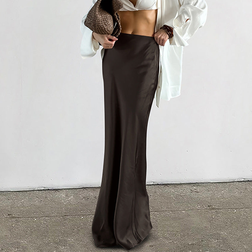 Damen Maxirock aus luxuriösem Satin mit elegantem Fall und hohem Bund WW