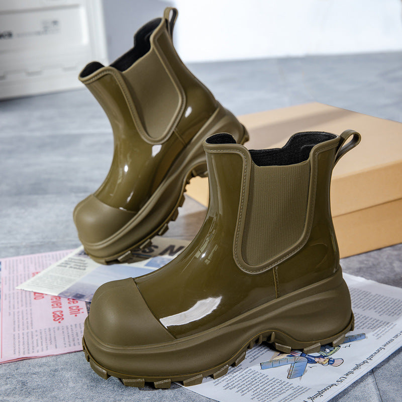 Damen stylische Gummistiefel mit rutschfester Sohle und elastischen Einsätzen WW