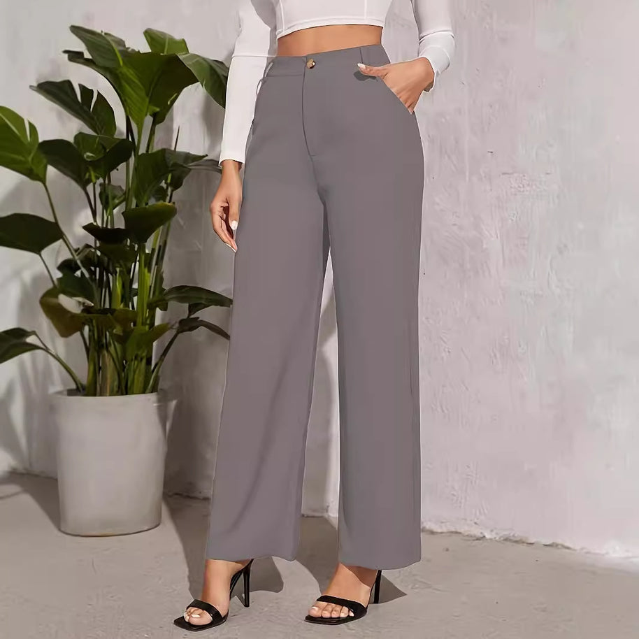 Damen weite Hochbundhose mit eleganter Knopfdetaillierung WW