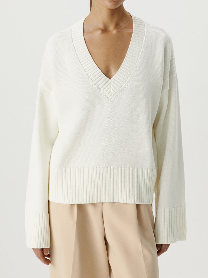 Damen Strickpullover mit tiefem V-Ausschnitt und lässigem Schnitt WW