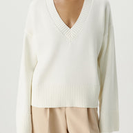 Damen Strickpullover mit tiefem V-Ausschnitt und lässigem Schnitt WW