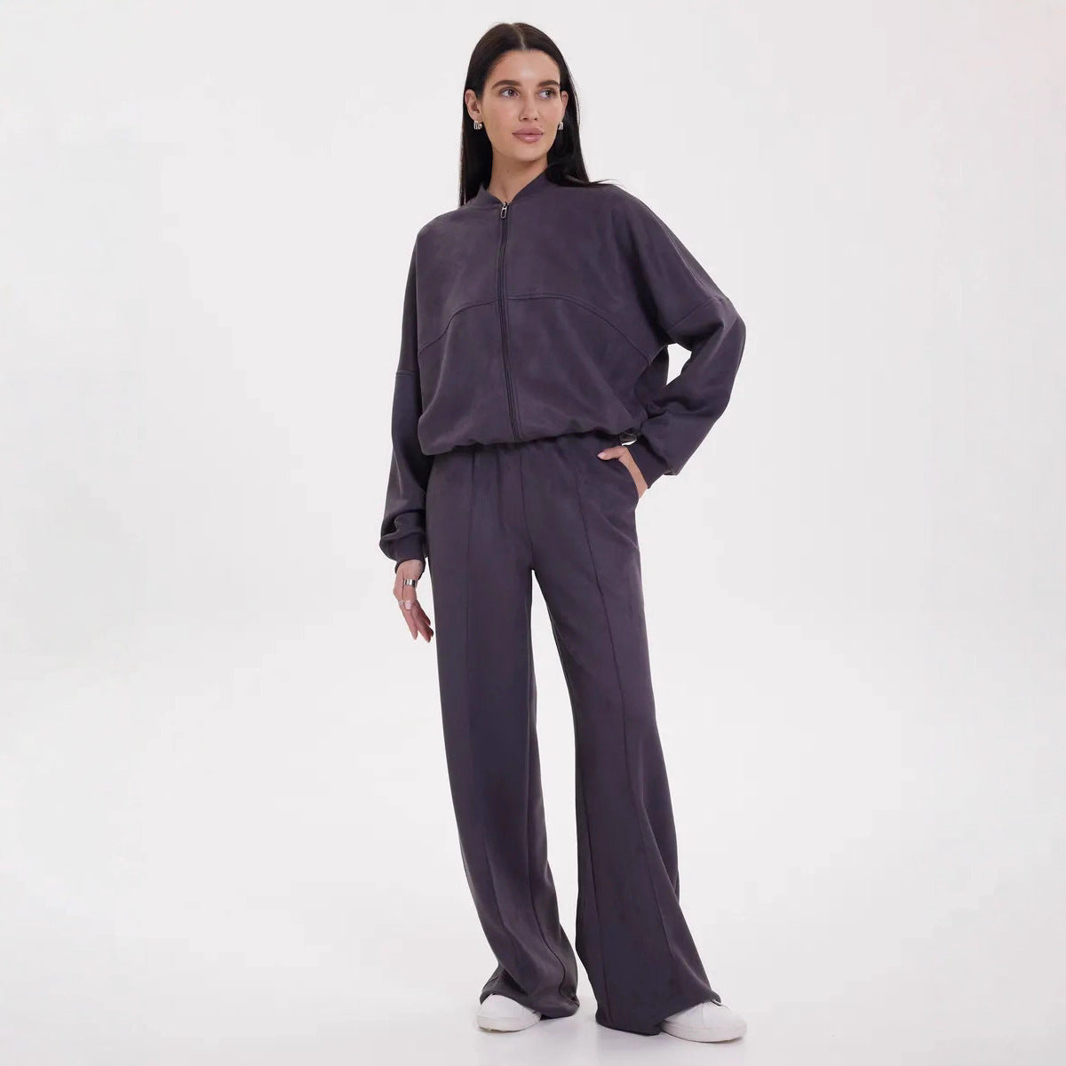 Damen sportliche und elegante Trainingsjacke mit weit geschnittenen Hosen WW