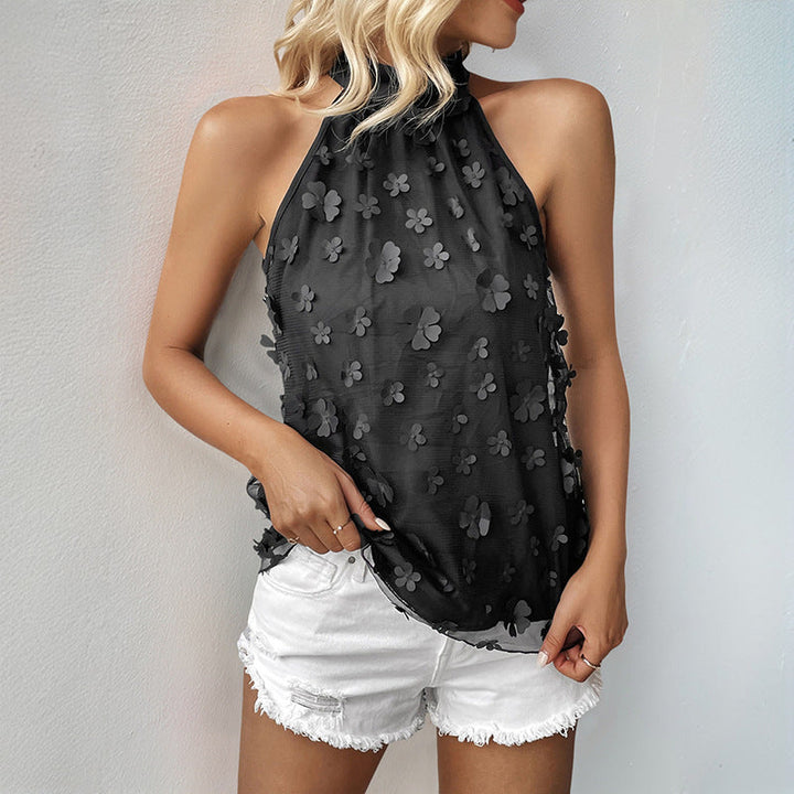 Damen blumenverzierte Chiffon Bluse mit hochgeschlossenem Kragen W&W Mode